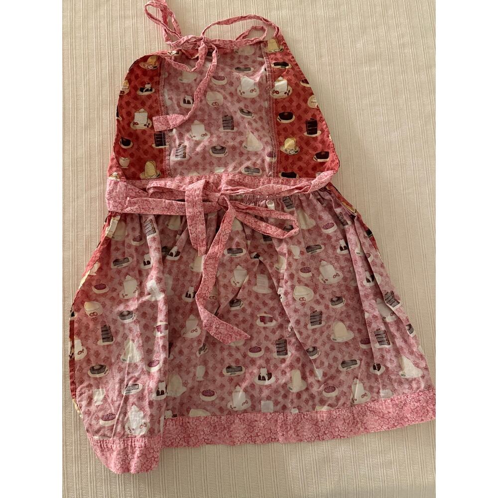 Boojiboo Pink Dessert Pattern Ruffle Apron Floral Accent Ric Rac Hem Cottagecore - Picture 5 of 5
